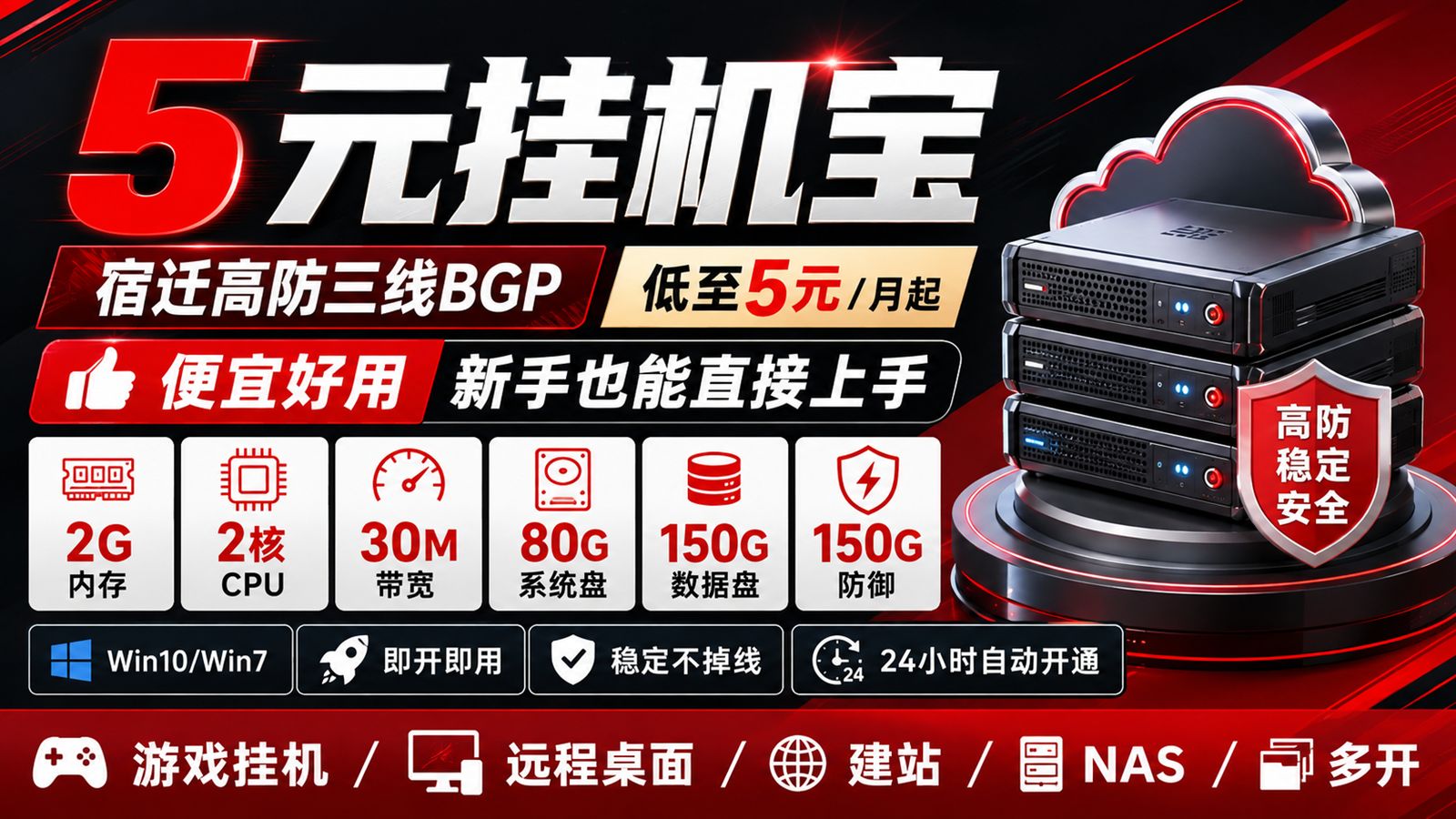 不用买电脑也能用!5元挂机宝 VPS服务器体验,24小时稳定运行的小白方案