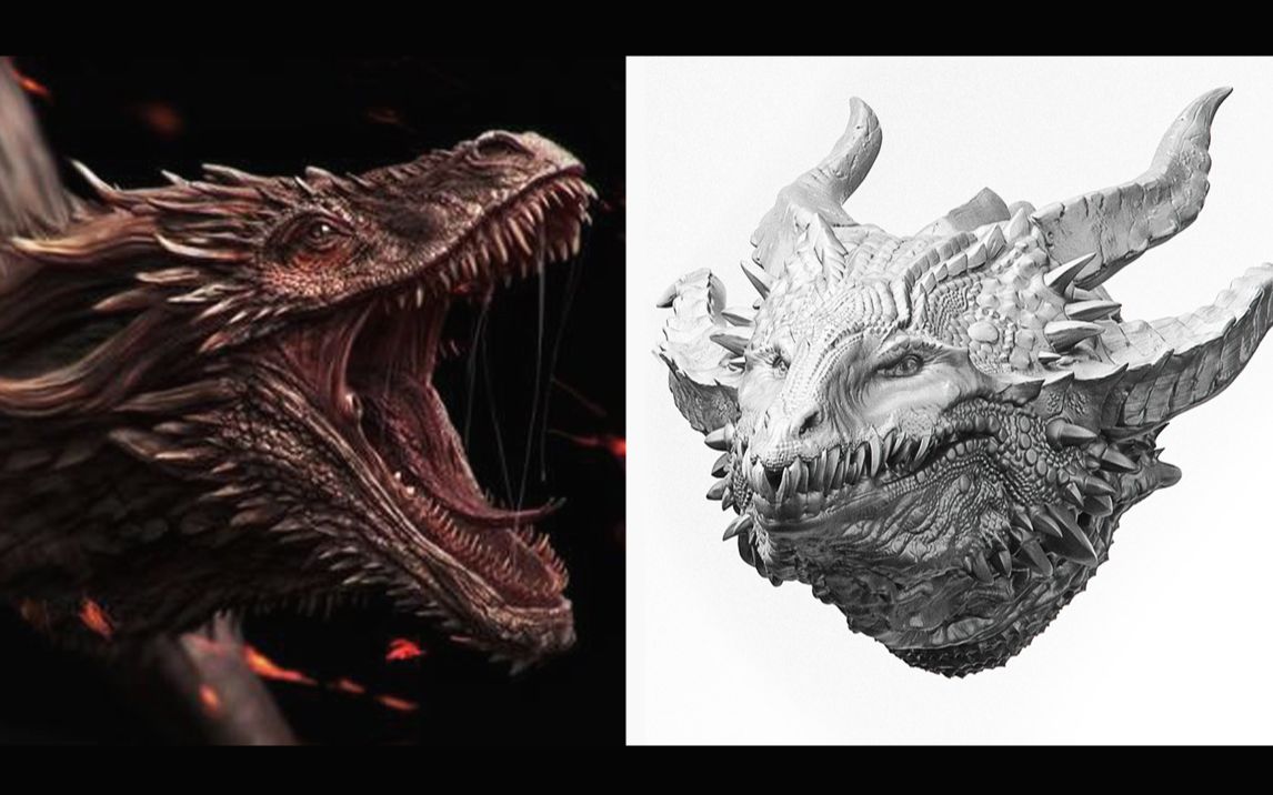 【zbrush雕刻】超还原西方龙头部雕刻教学_哔哩哔哩_bilibili