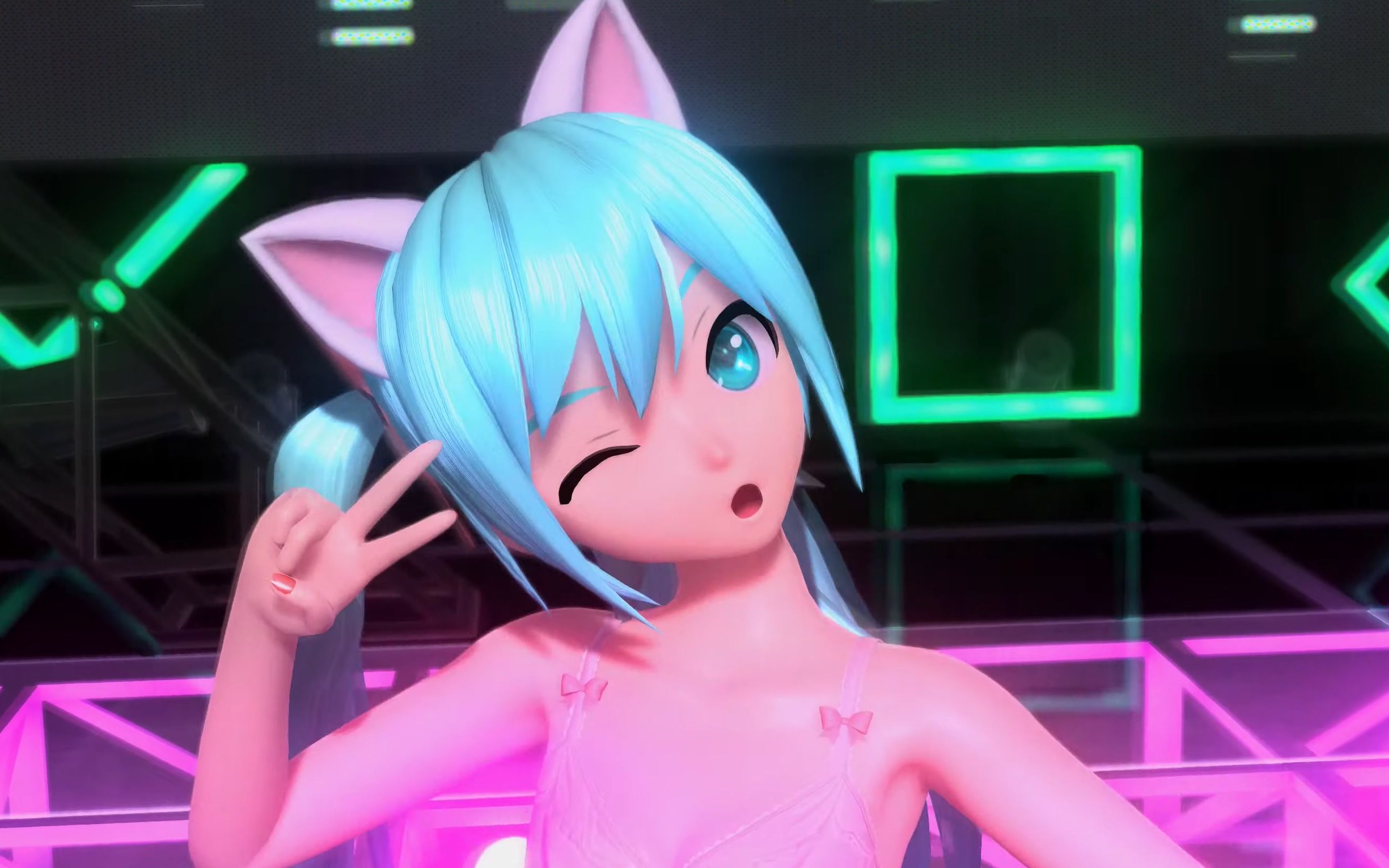 4k高清歌姬pvhandinhand初音猫耳白色高级泳装