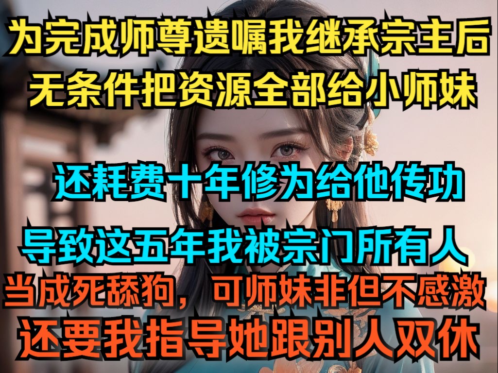 [图]为了完成师尊遗嘱，我继承宗门后，无条件将宗门资源全部给小师妹，还耗费十年修为给他传功，导致这五年我被宗门所有人都当成死舔狗，可师妹非但不感激，还让我教她跟别人双