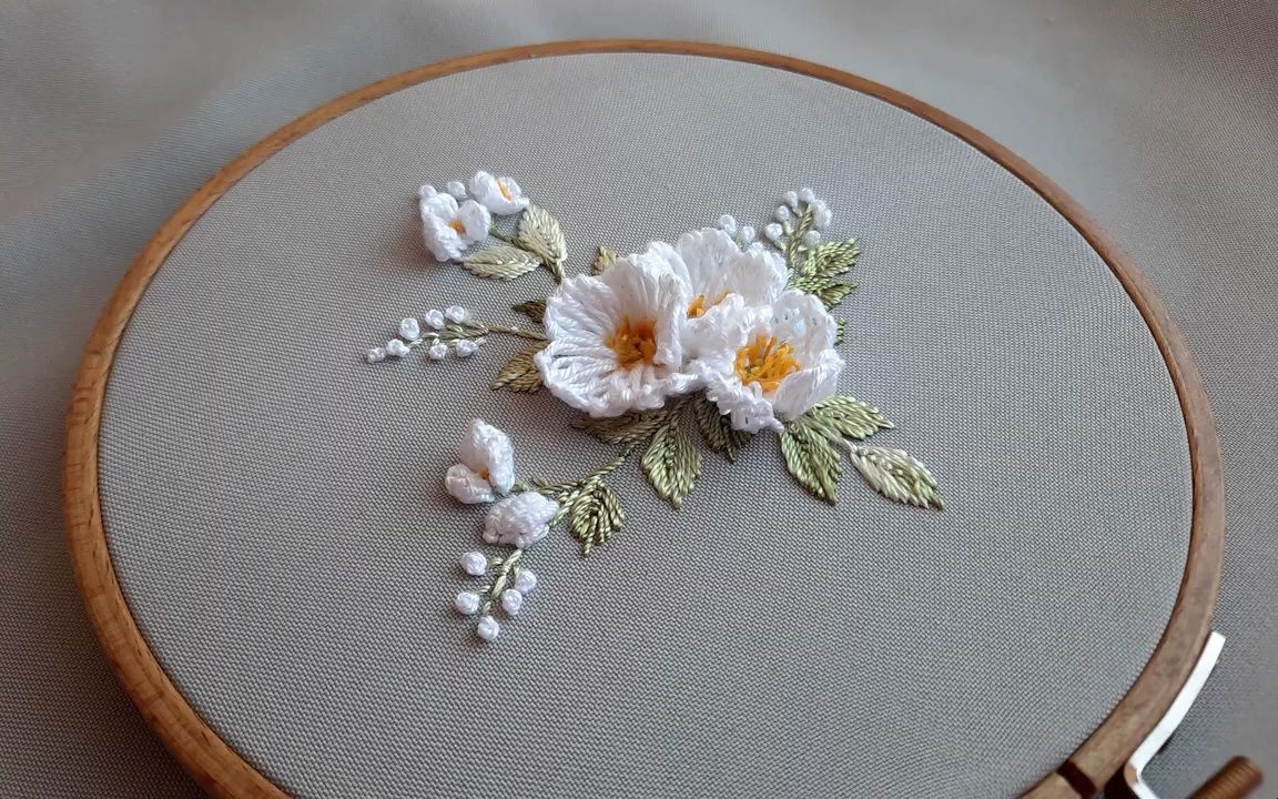 【malina gm embroidery】立体茉莉花刺绣教程 3d jasmine flowers