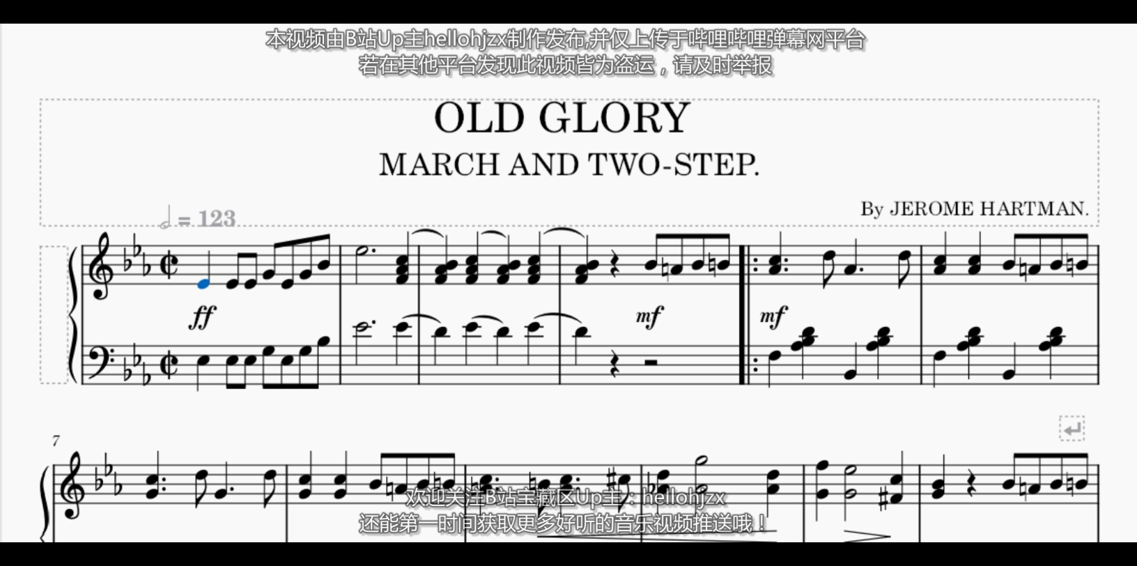 [图]杰罗姆·哈特曼：《光辉岁月（星条旗）进行曲和二步舞曲》-Jerome Hartman:Old Glory March And TwoStep（1905年出版）