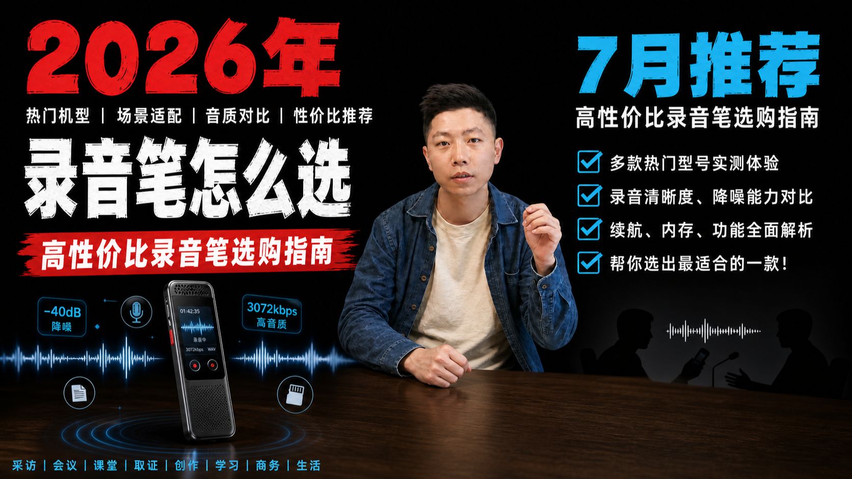 【录音笔选购指南】2026年8月便携录音笔推荐清单｜避坑指南 190-2299全价位覆盖，横评20+款热门机型，AI转写/多语翻译/远距拾音/智能降噪一次讲透