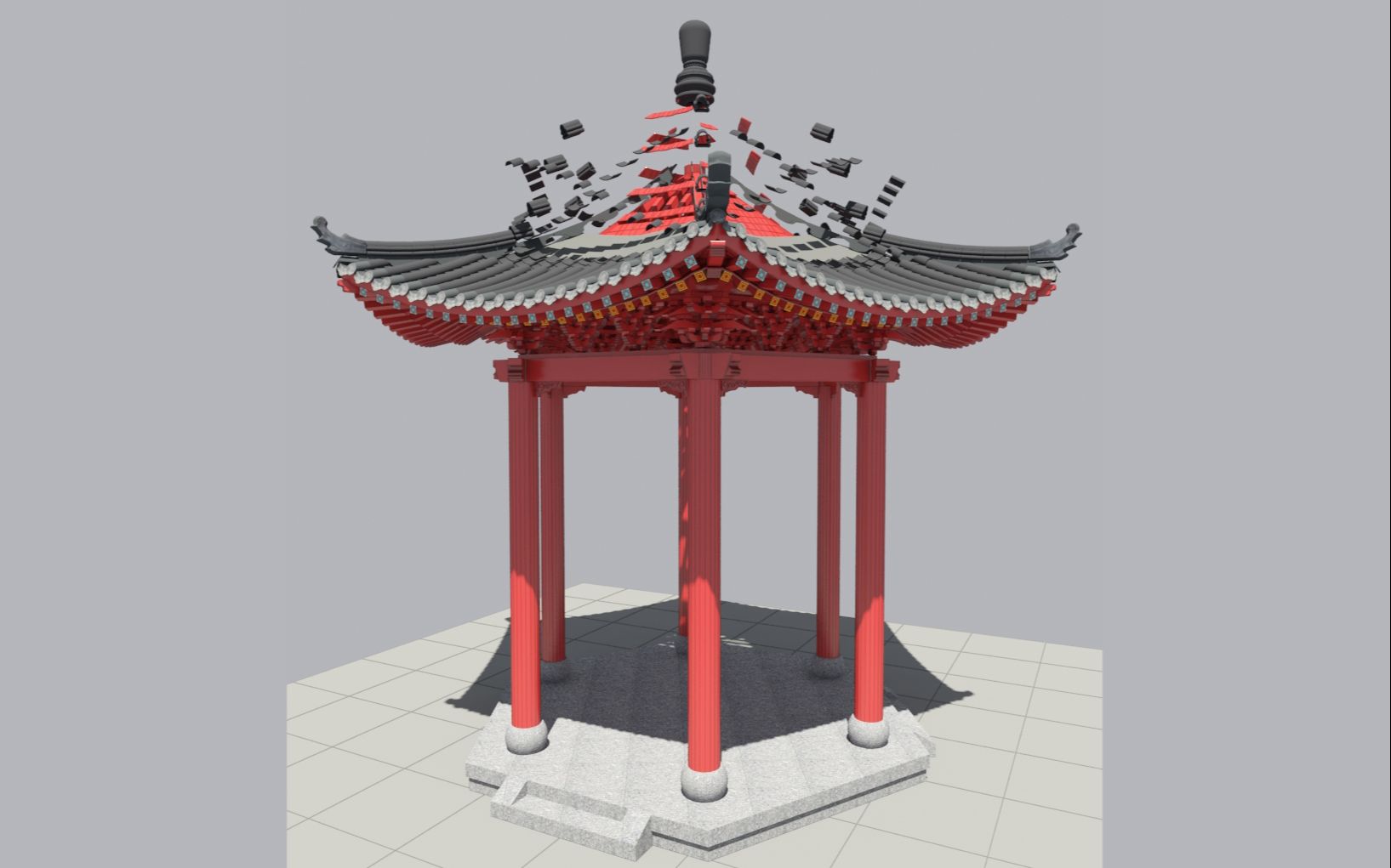 3d打印六角亭,有装饰性斗拱