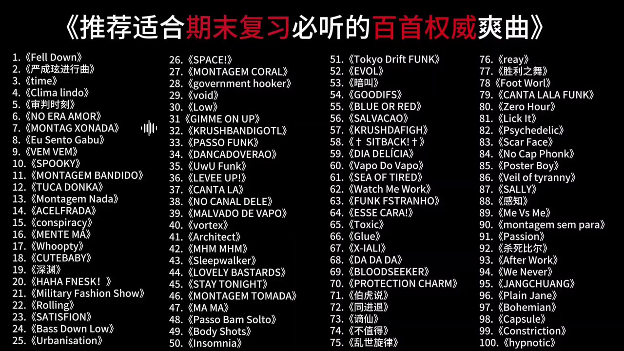 推荐适合期末复习必听的百首权威爽曲！