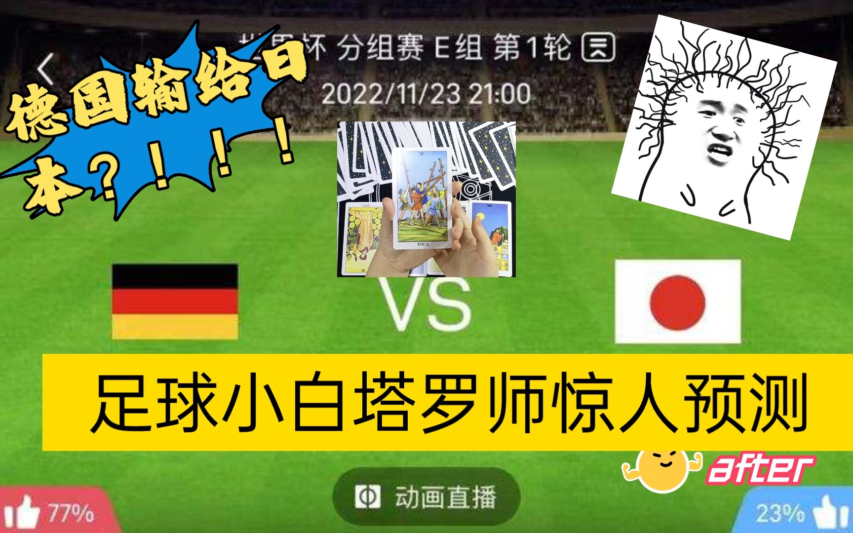 2022世界杯比赛结果预测,德国VS日本结果预测,足球小白灵力塔罗占卜师预测哔哩哔哩bilibili