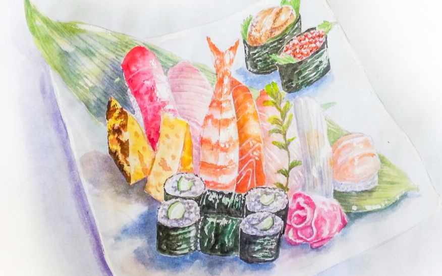 美味寿司樱花固彩绘制