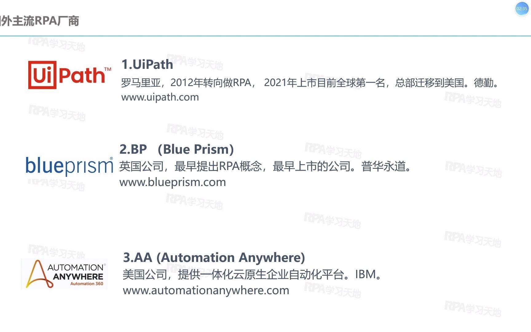 2021年RPA培训课程:国内外主流RPA厂商介绍哔哩哔哩bilibili