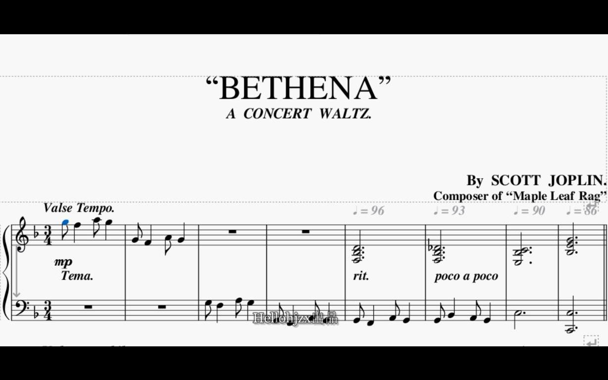 [图]乔普林：《贝瑟娜（一首音乐会演奏的华尔兹，F大调版）》-Scott Joplin：Bethena（A Concert Waltz）1905年发表的拉格泰姆圆舞曲