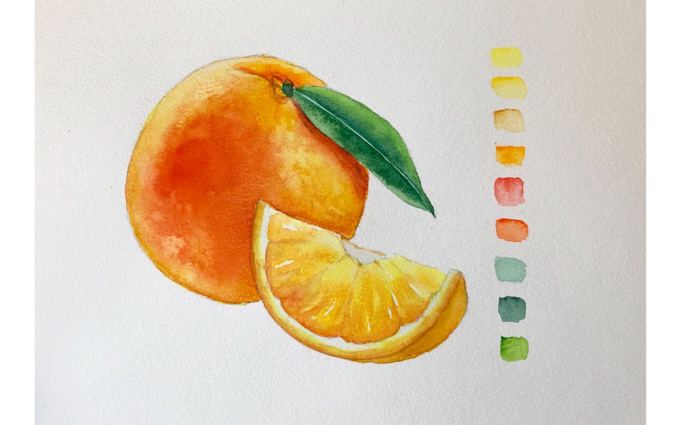 用水彩画简单水果六橙子