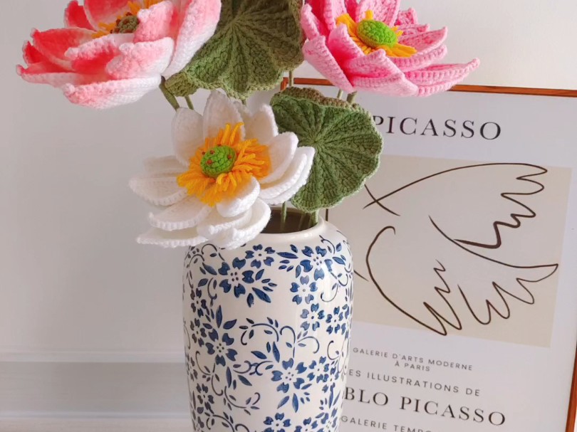 荷花钩织花束手工diy材料包