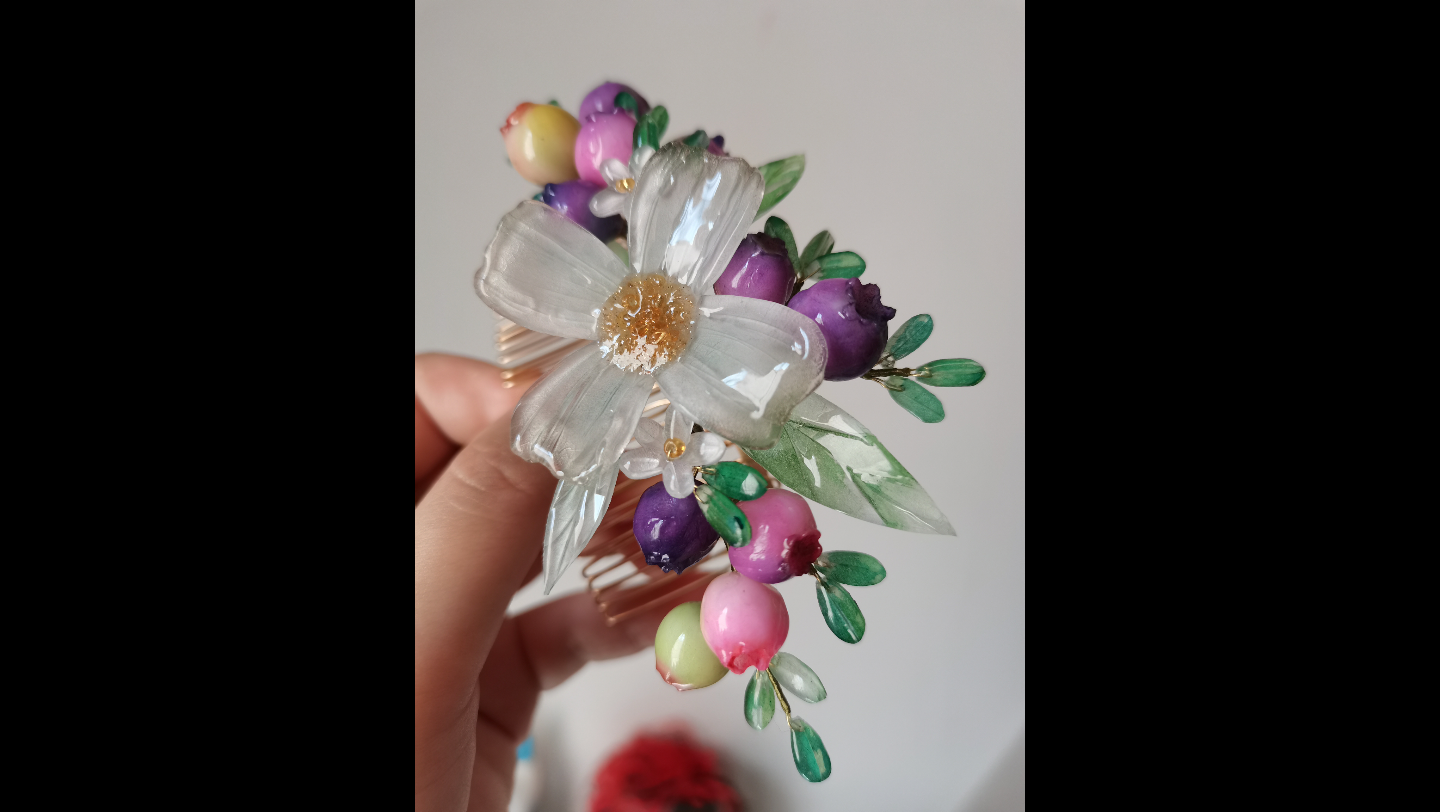 热缩片 纸黏土 森系满满浆果发梳