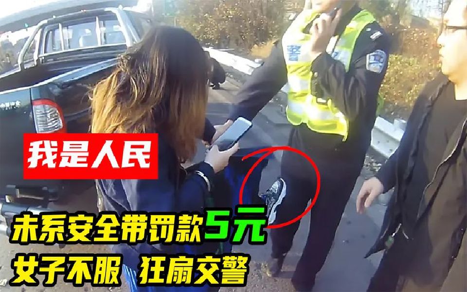 未系安全带被罚5元,女子不服怒扇交警:我是人民,应该为我服务(2)哔哩哔哩bilibili