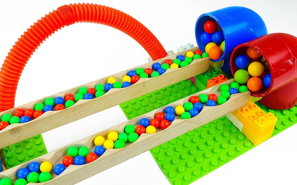 两个积木轨道放满6种颜色的弹珠,共40颗,少儿英语益智启蒙玩具