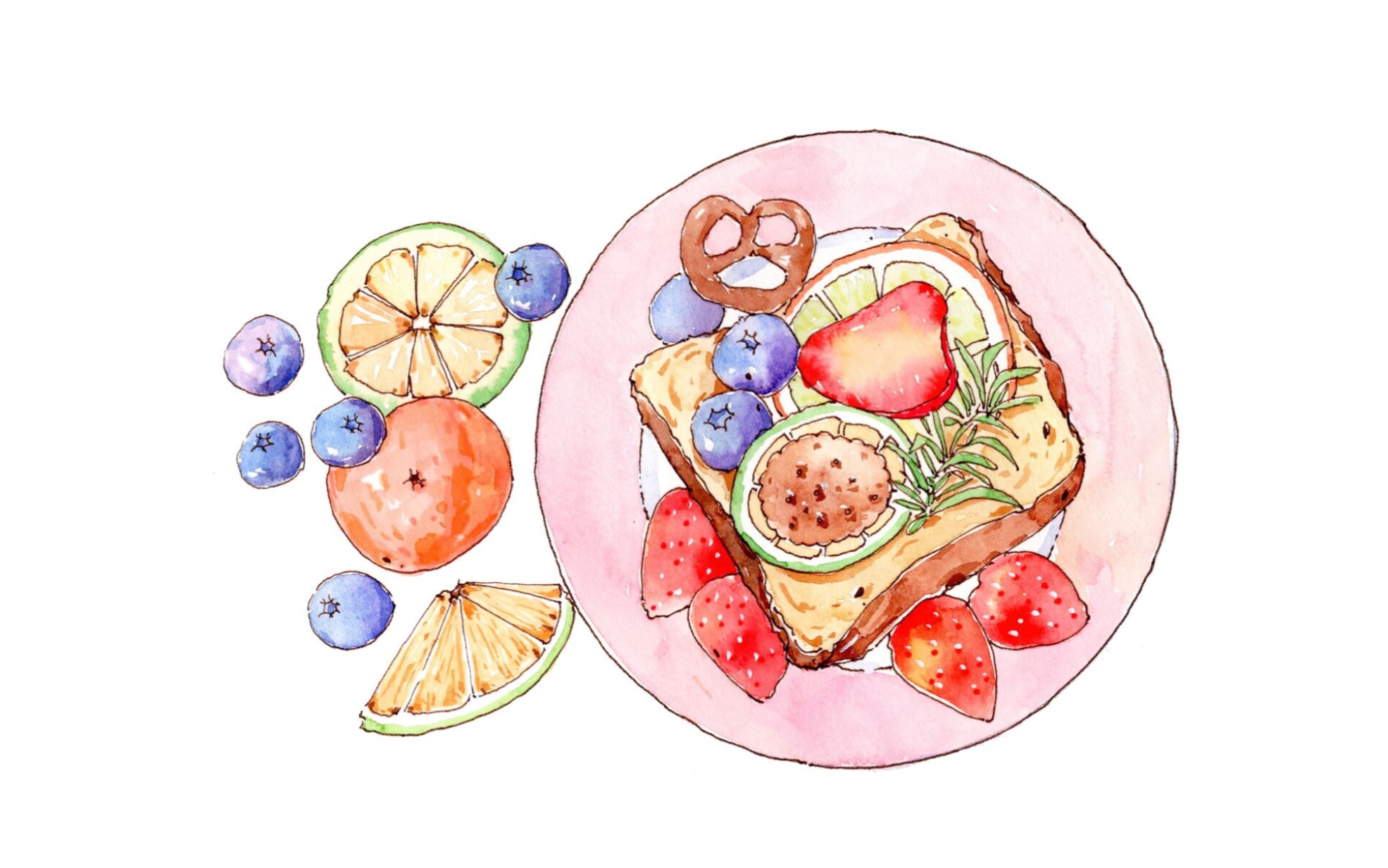 钢笔淡彩美食