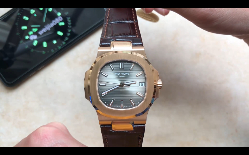 ppf百达超薄款鹦鹉螺5711g灰面玫瑰金皮带