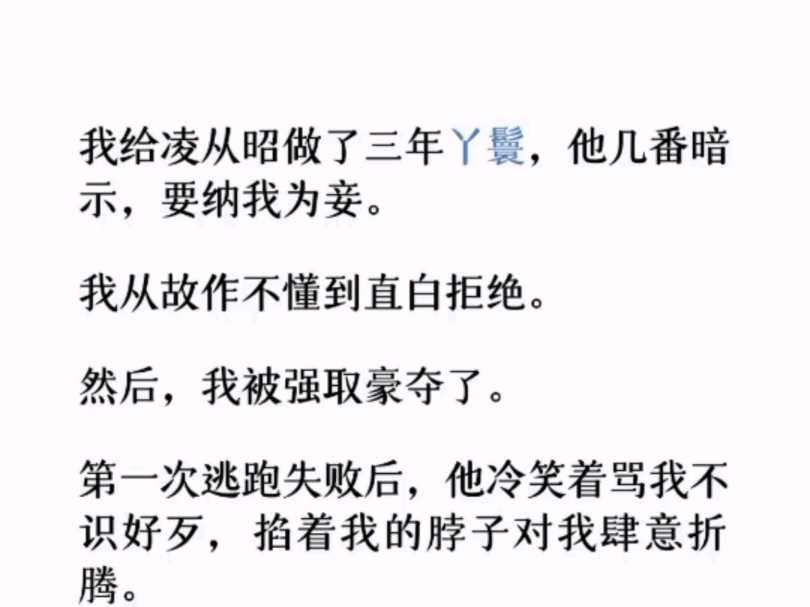 (全文)我给凌从昭做了三年丫鬟,他几番暗示,要纳我为妾.我从故作不懂到直白拒绝.然后,我被强取豪夺了.哔哩哔哩bilibili