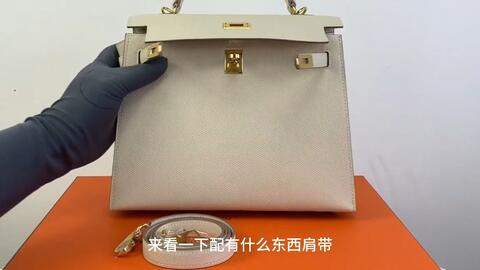 Hermes Kelly 25奶昔白纯手工定制开箱测评爱马仕手工定制实拍_哔哩哔哩