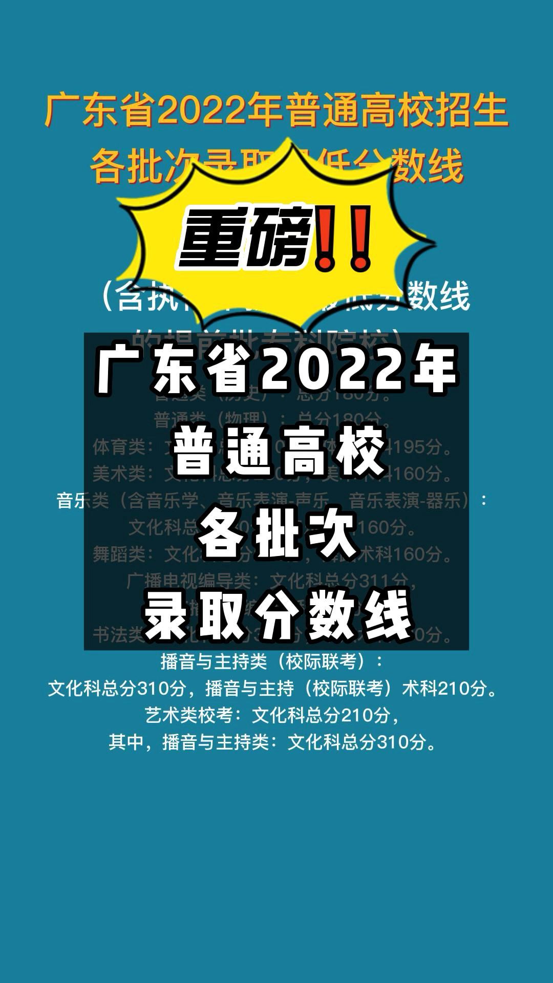 重磅!广东省2022年普通高校招生录取最低分数线公布哔哩哔哩bilibili