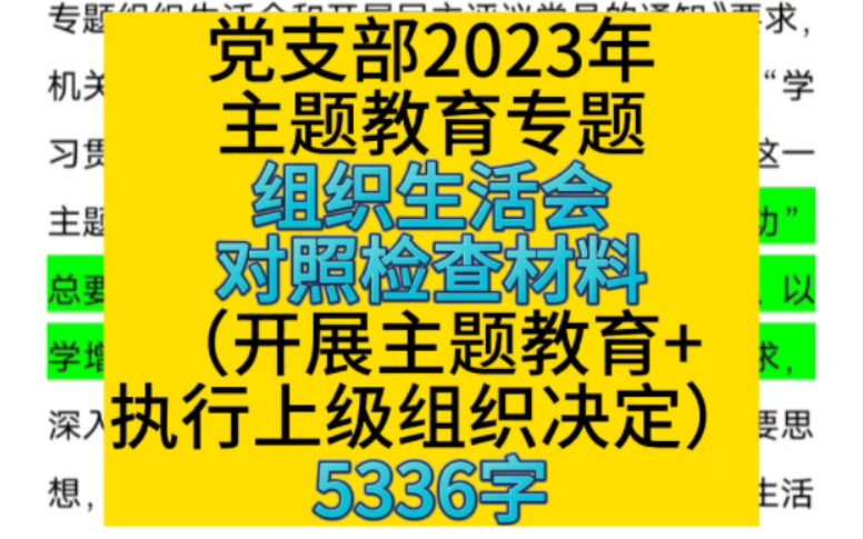 (完整版)党支部2023年主题教育专题组织生活会对照检查材料(开展主题教育+执行上级组织决定)5336字哔哩哔哩bilibili