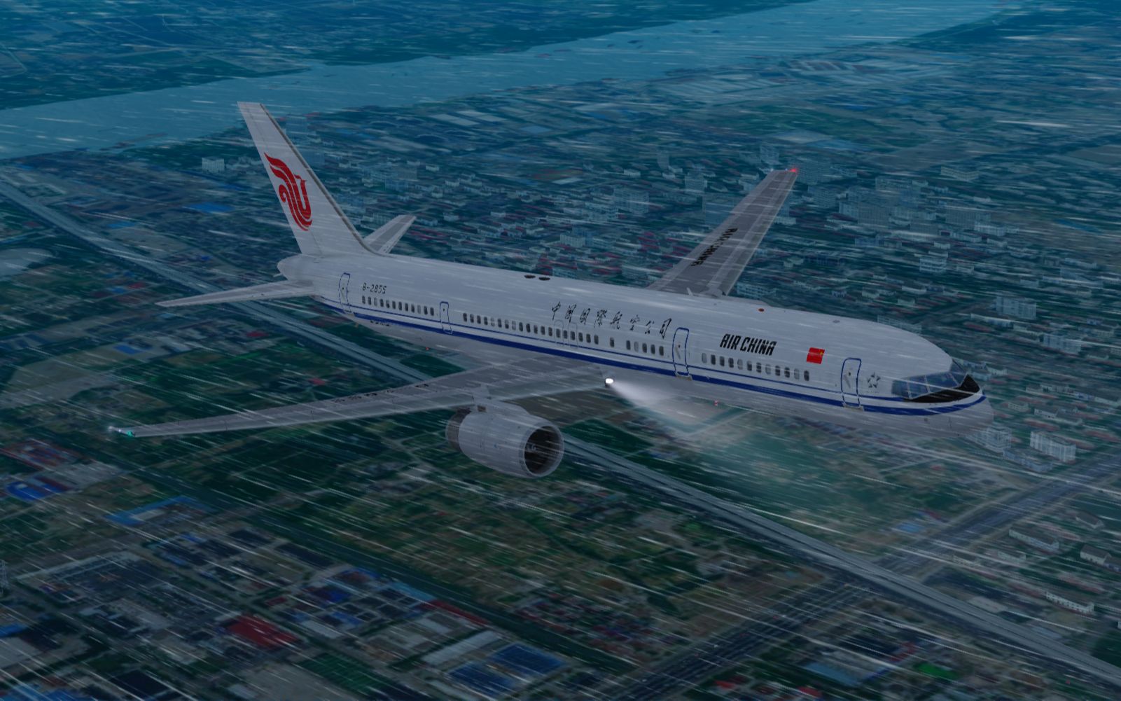 【prepar3d落地】中国国际航空波音757-200暴雨中落地上海虹桥