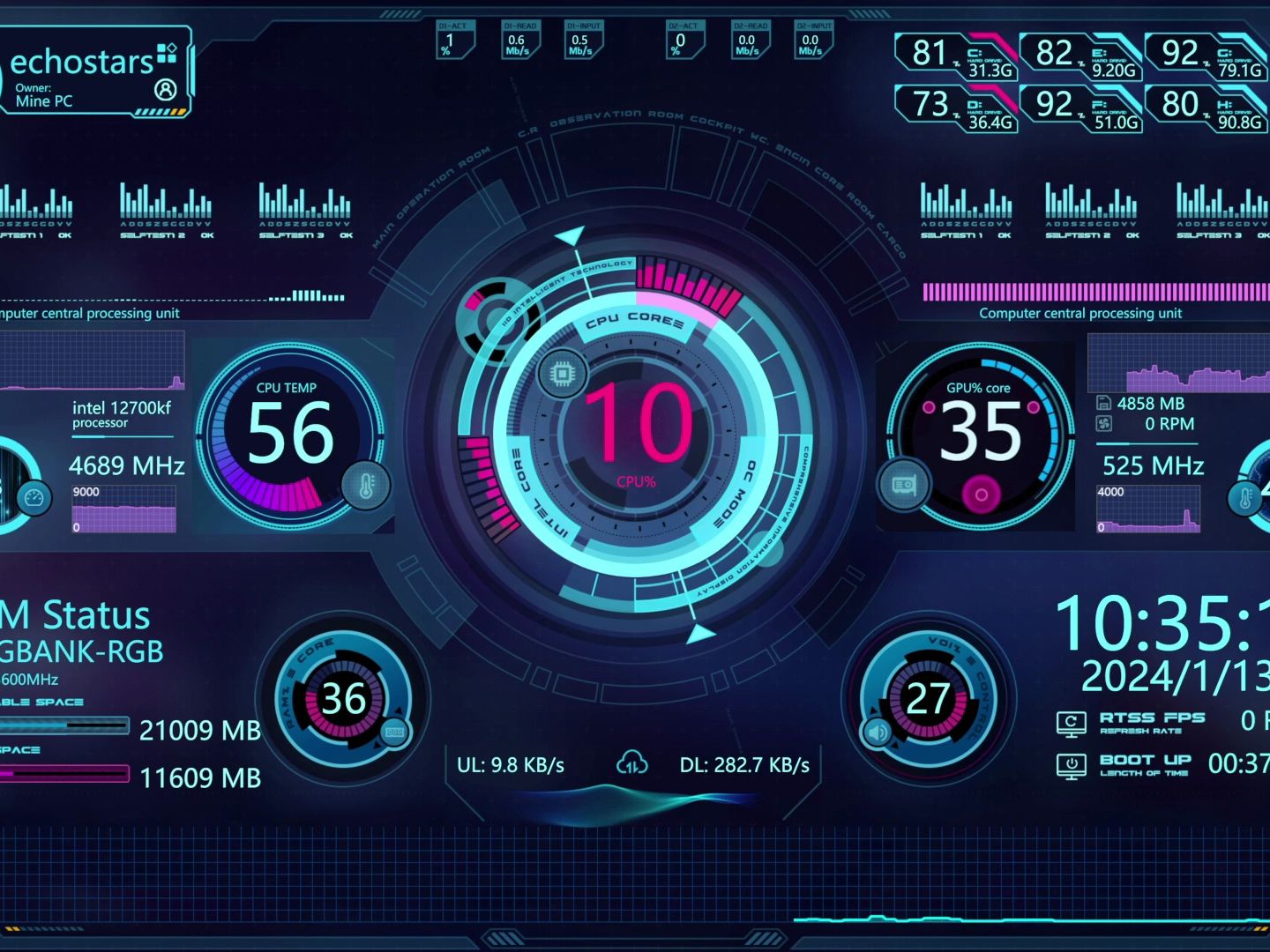 aida64 蓝紫科技动态展示副屏监控屏