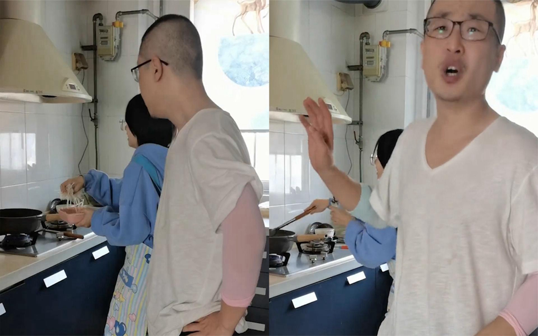 女儿在厨房做饭手忙脚乱,爸爸隔空给未来女婿喊话,网友听后笑疯