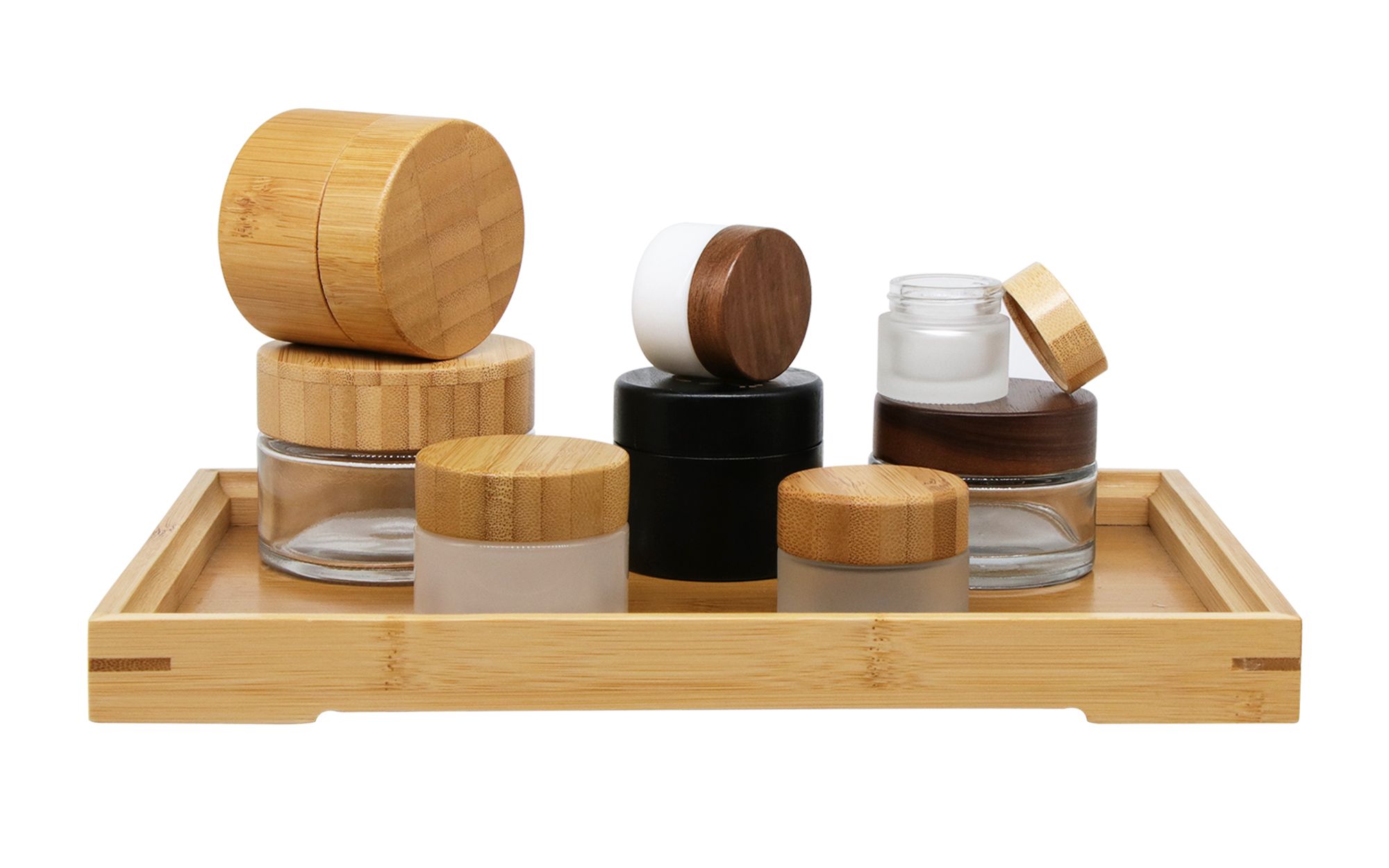 eco friendly bamboo lid glass jars with soft cork gasket_哔哩