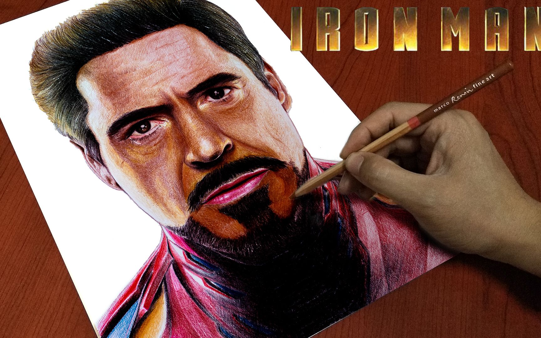 彩铅画钢铁侠主演小罗伯特唐尼