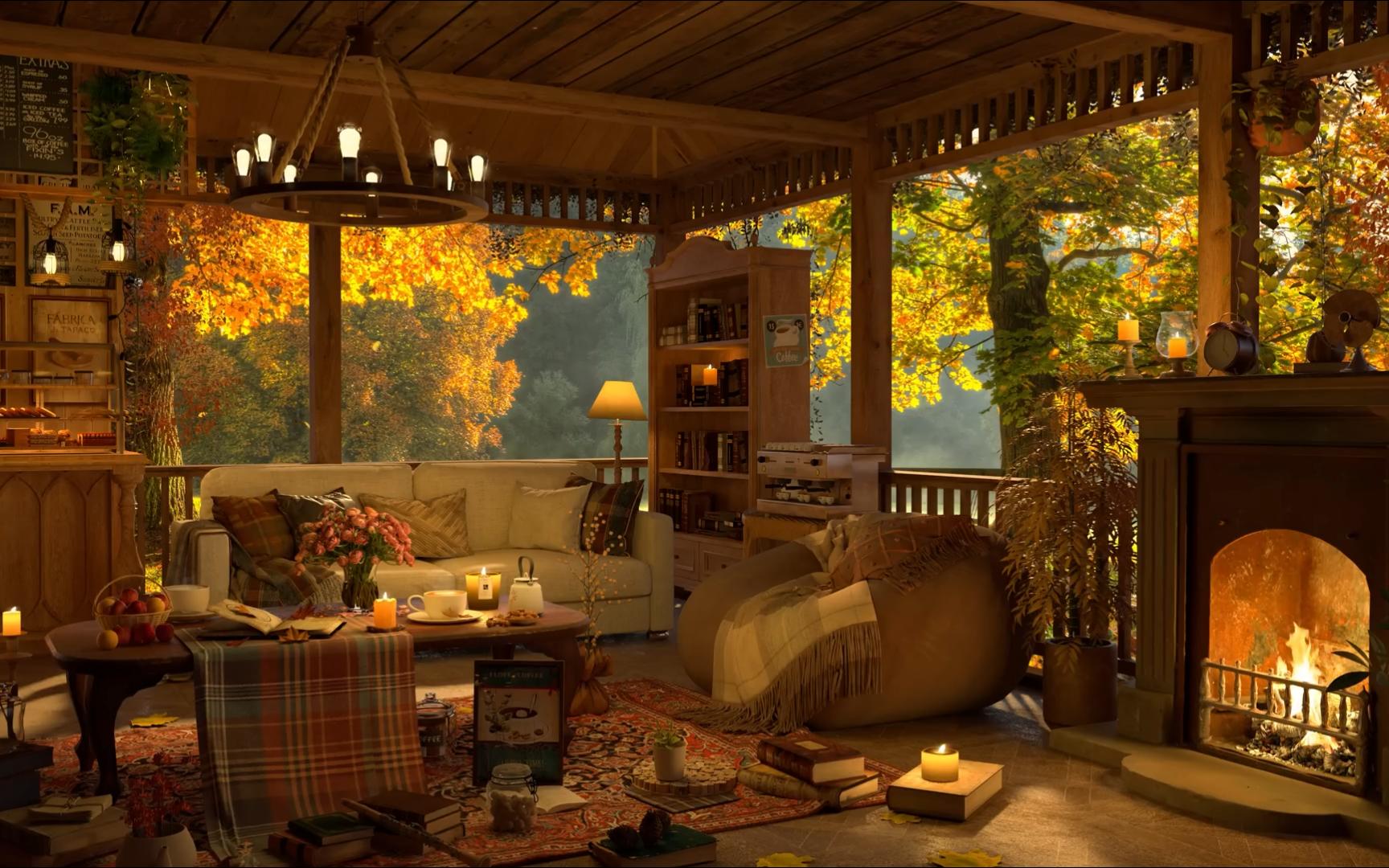 4k舒适小屋咖啡店氛围-舒缓的钢琴爵士音乐,放松,学习和工作