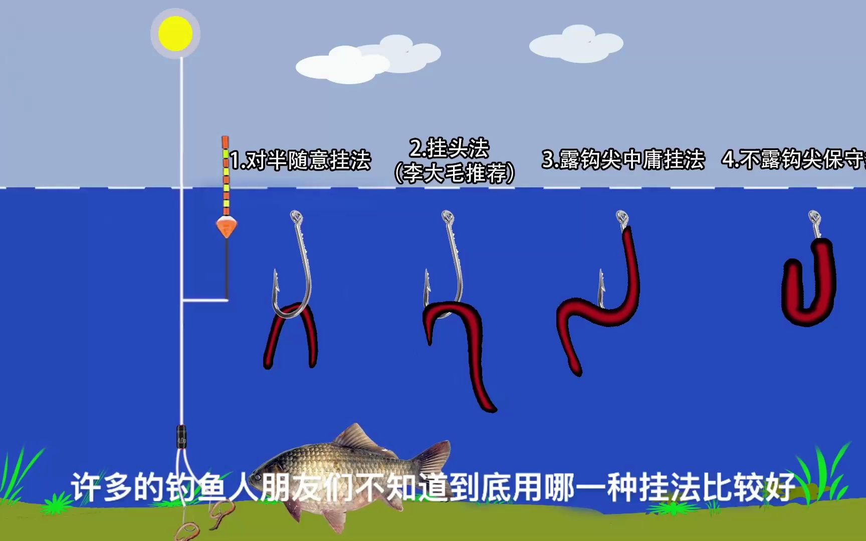 鱼钩挂饵料的方法图图片