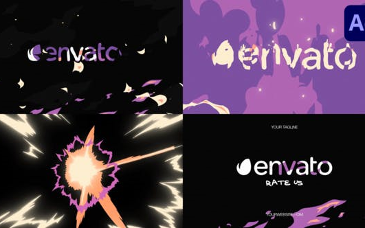 ae模板-卡通能量爆炸特效的动态logo片头模板标识品牌