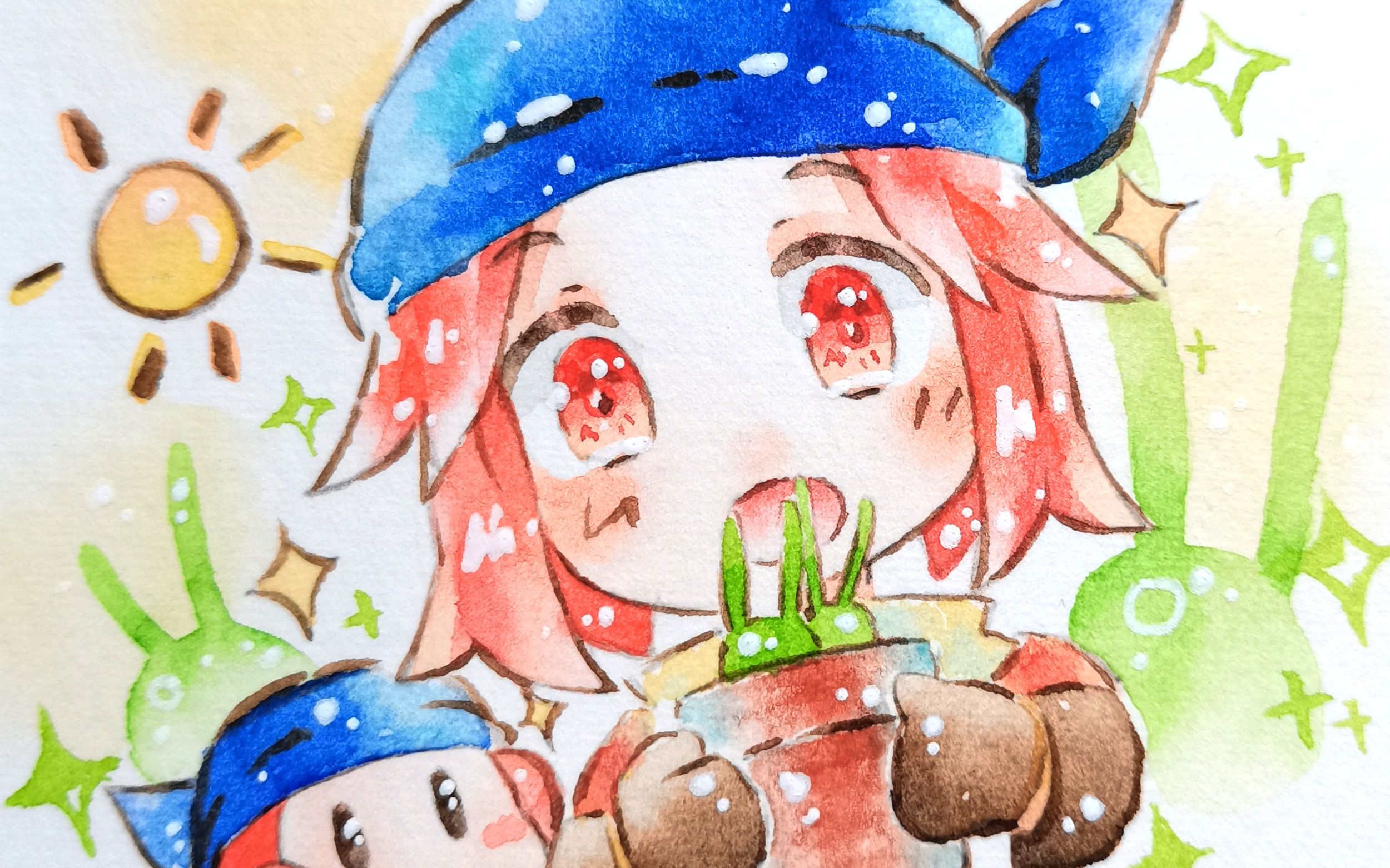 水彩多肉兔兔和可爱的你画个瓦多迪拟人星之卡比