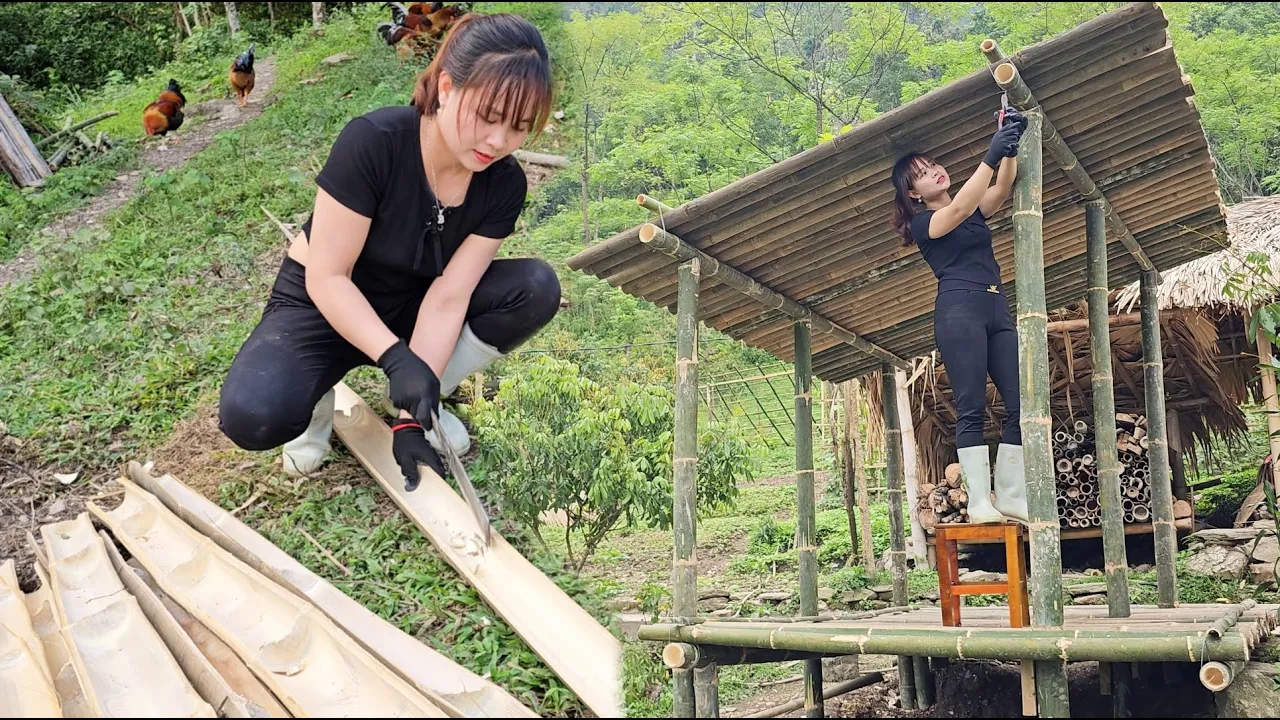 [图]原来长的漂亮农村女孩，黄姐姐山村居住建小竹屋洗漱，她能力很强