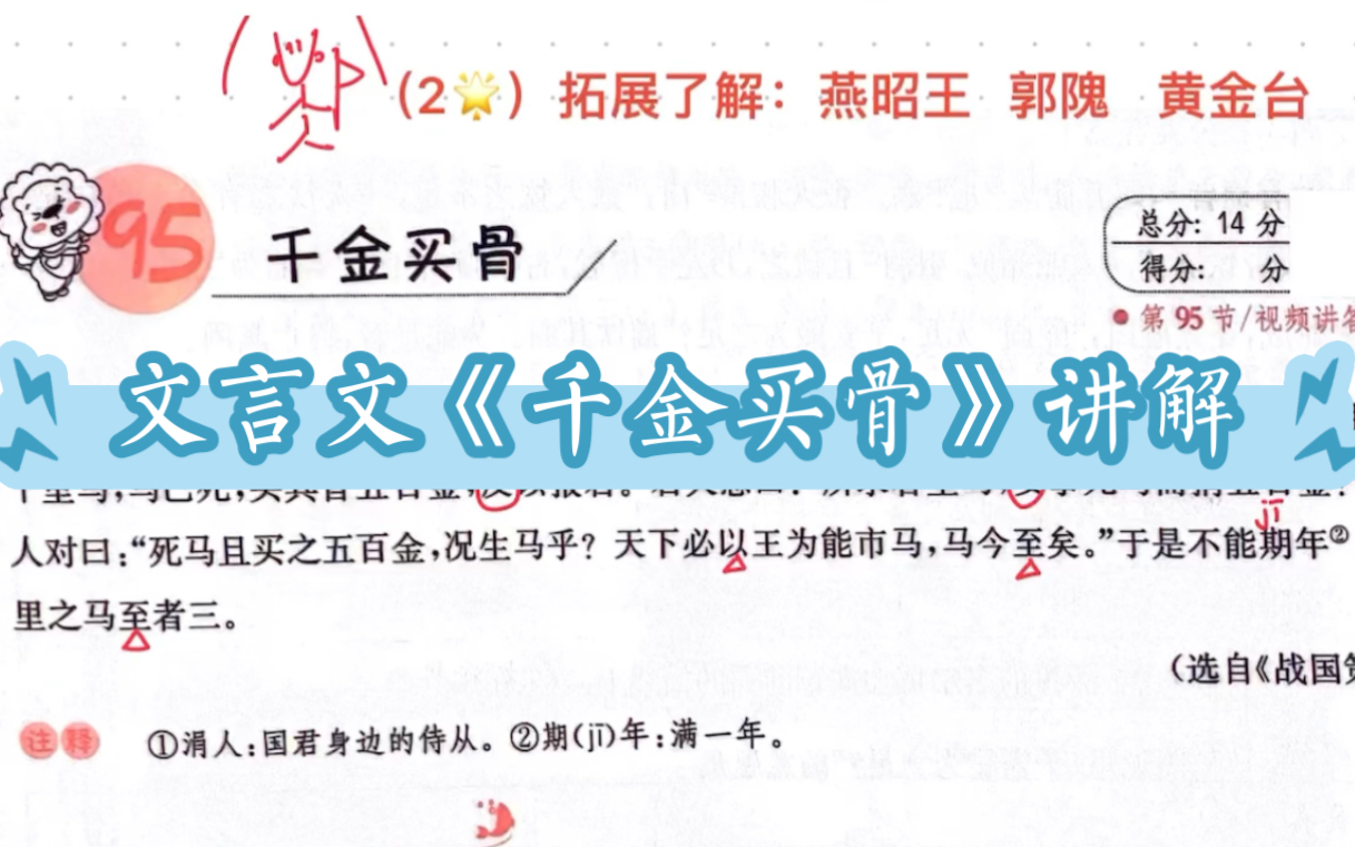 95小升初文言文《千金买骨》阅读理解讲解哔哩哔哩bilibili