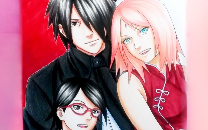 绘制佐助一家三口,这一家堪称木叶颜值担当哦