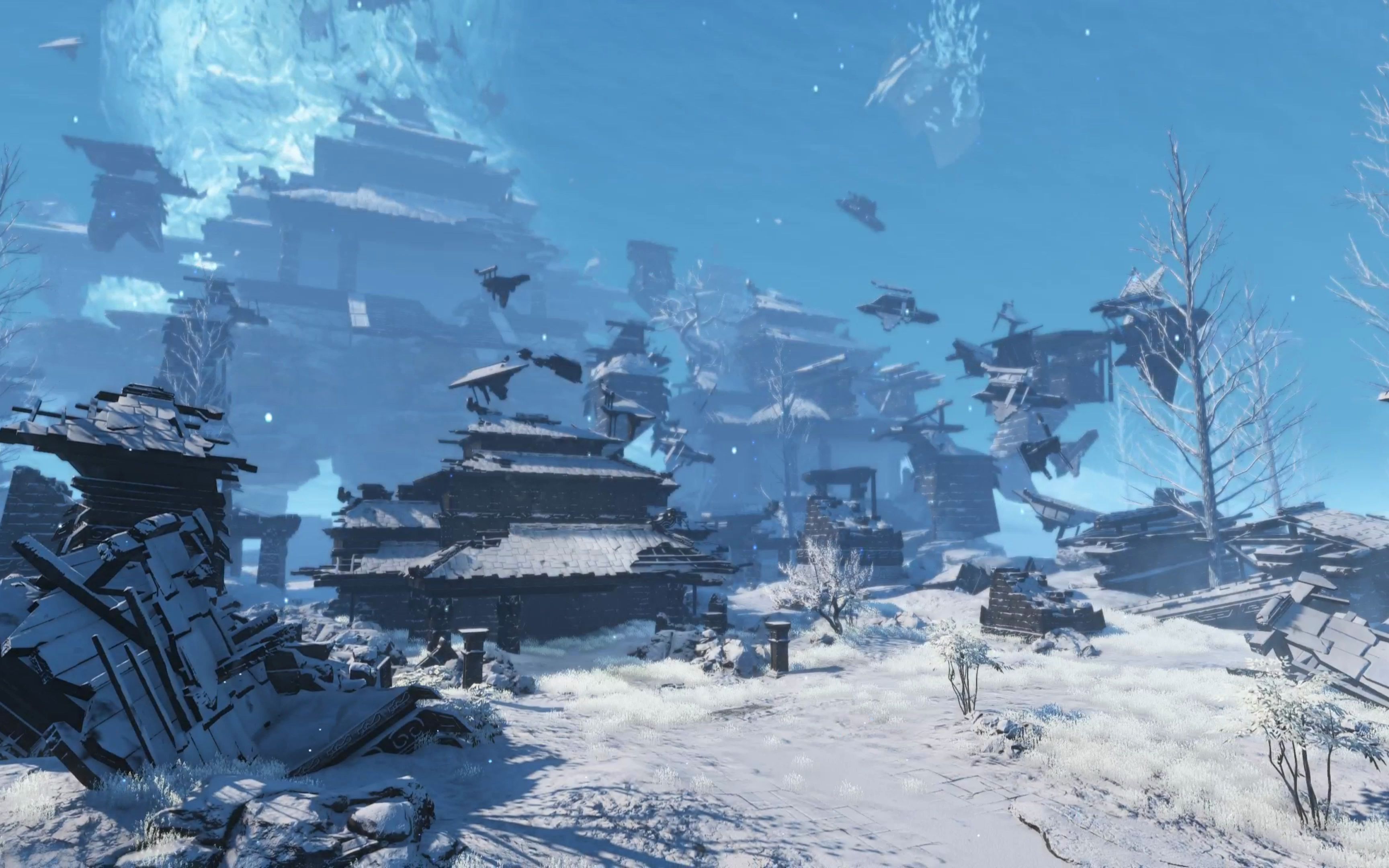 《古剑奇谭3》观景-鼎湖 冰缩寒流,川凝冻霭,前回鹭渚冬晚_哔哩哔哩