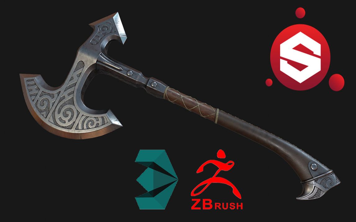 【3d游戏建模】次世代高模制作"战斧"模型雕刻到材质贴图绘制_哔哩哔