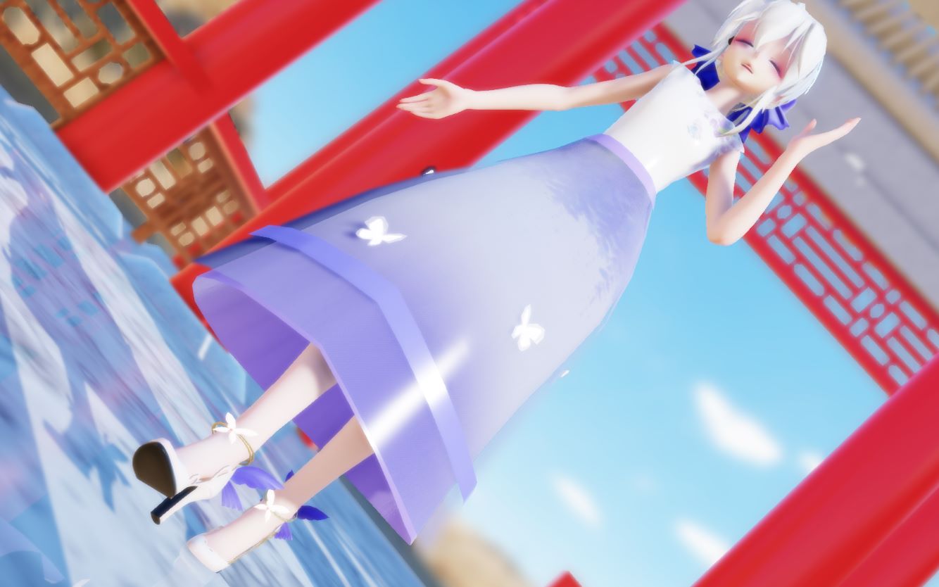 穿着紫色连衣裙高跟的可爱弱音 想和你一起来彩虹节拍 尽情摇摆!