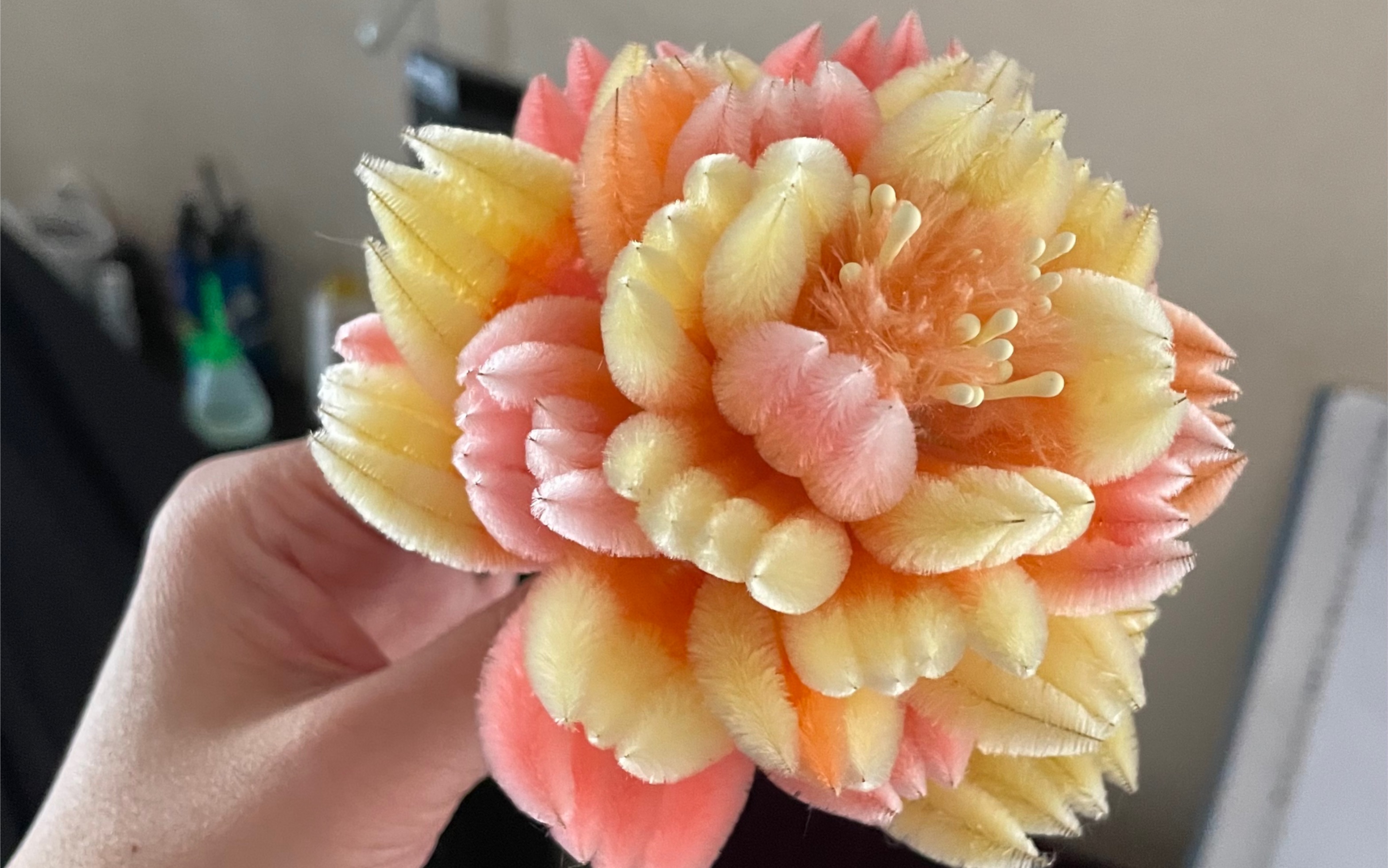 非遗绒花发簪 立体花瓣绒花牡丹