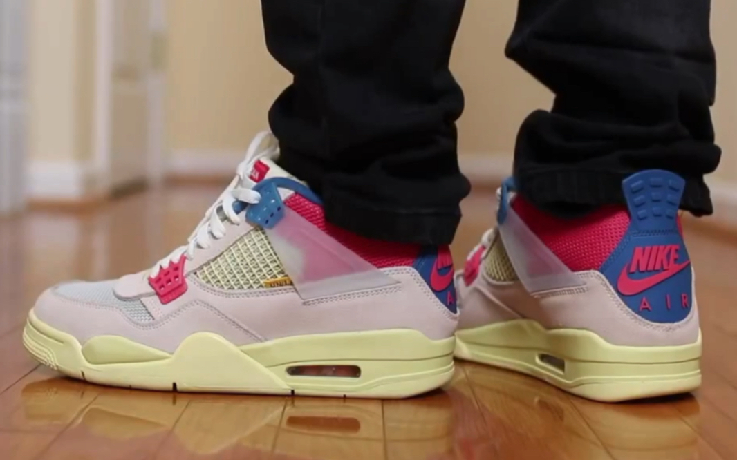 union x aj4 guava ice 粉红蓝配色 实物上脚 这才是猛男该穿的粉色鞋