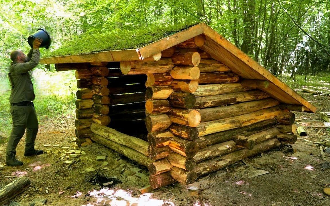 活动  定居深山丛林搭建小木屋,狂风暴雨都吹不走