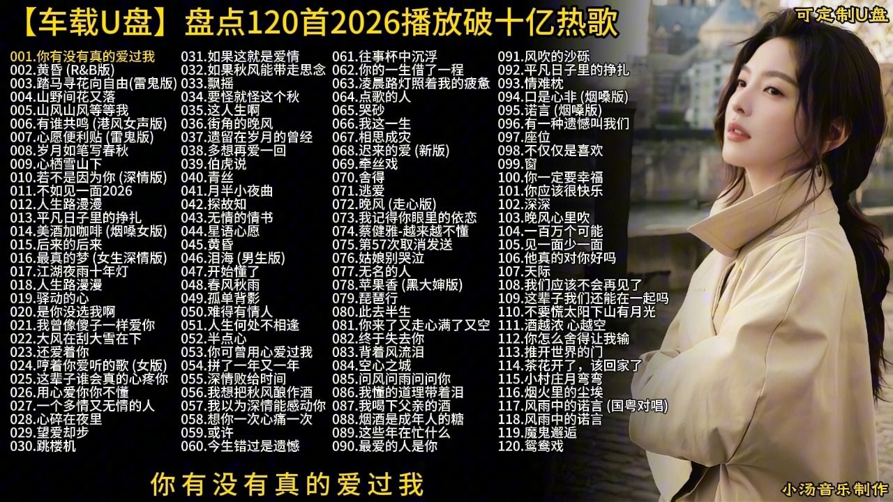 【车载U盘】分P版，盘点120首2026全网播放破十亿热门音乐合集