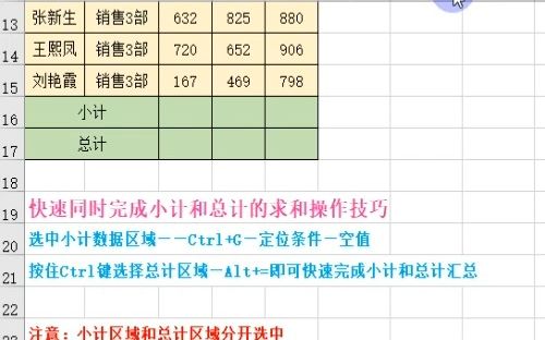 快速同时完成表格中小计区域和总计区域的求和操作技巧