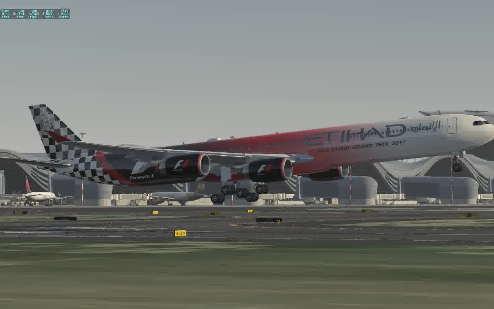 x-plane11 阿提哈德航空a340-642 vidp-omaa航线飞行