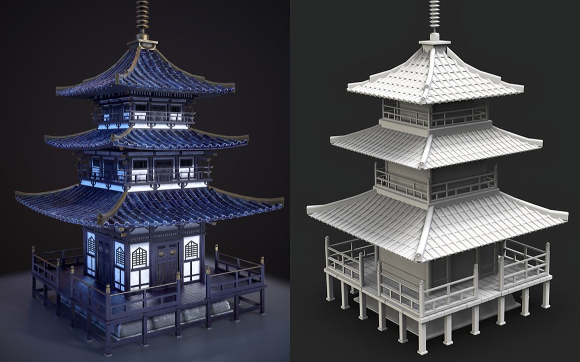 3dmax教程:简单古建筑"阁楼"场景,零基础建模案例讲解