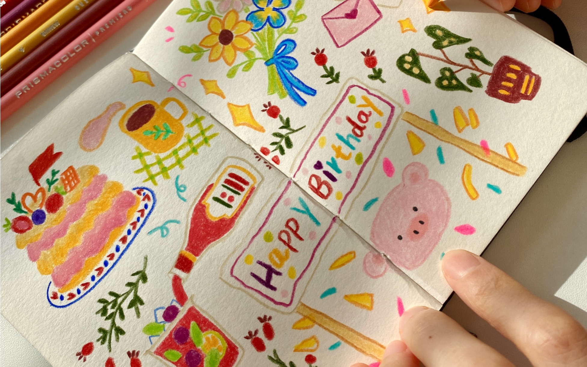 原创彩铅手绘生日系列可爱小物