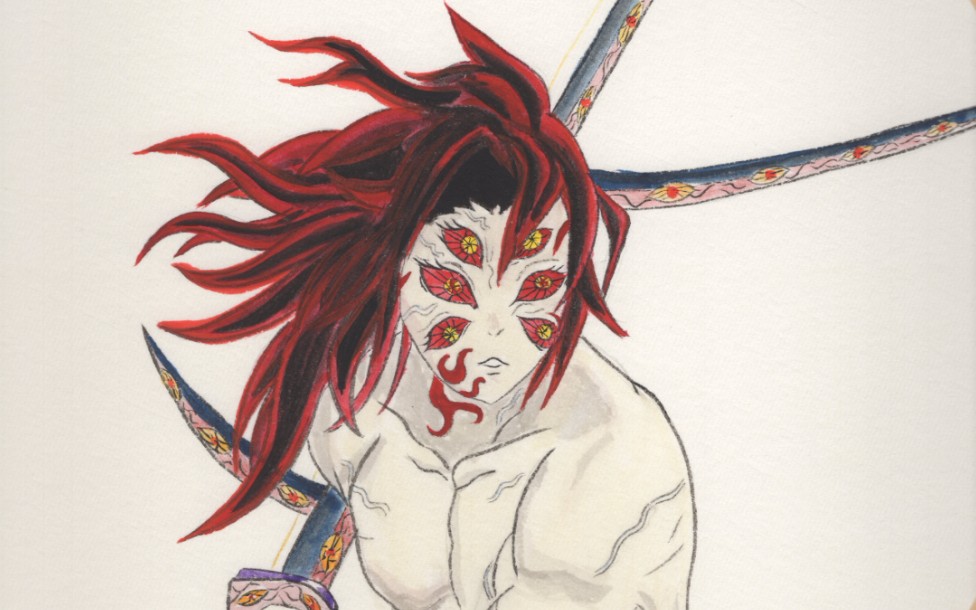 鬼灭之刃上弦之一黑死牟.毛笔宣纸也能画动漫_哔哩哔哩_bilibili