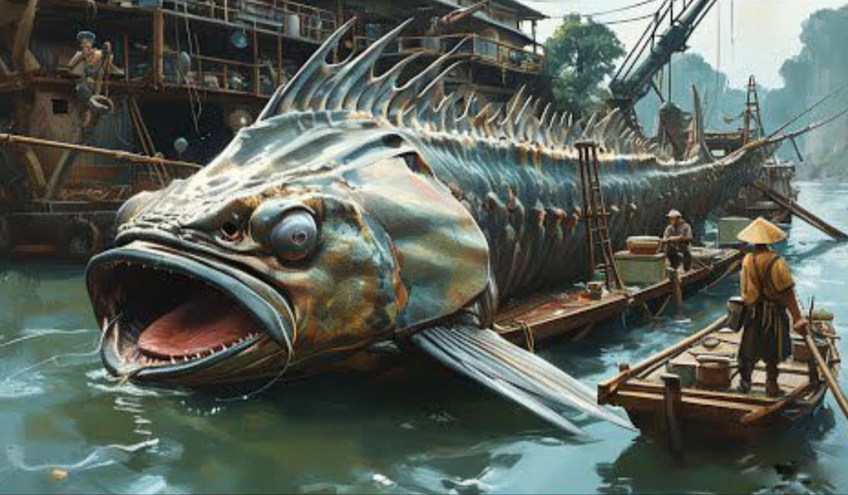 抓捕巨型剑鱼,国外渔民深海捕获巨大剑鱼接近6米长