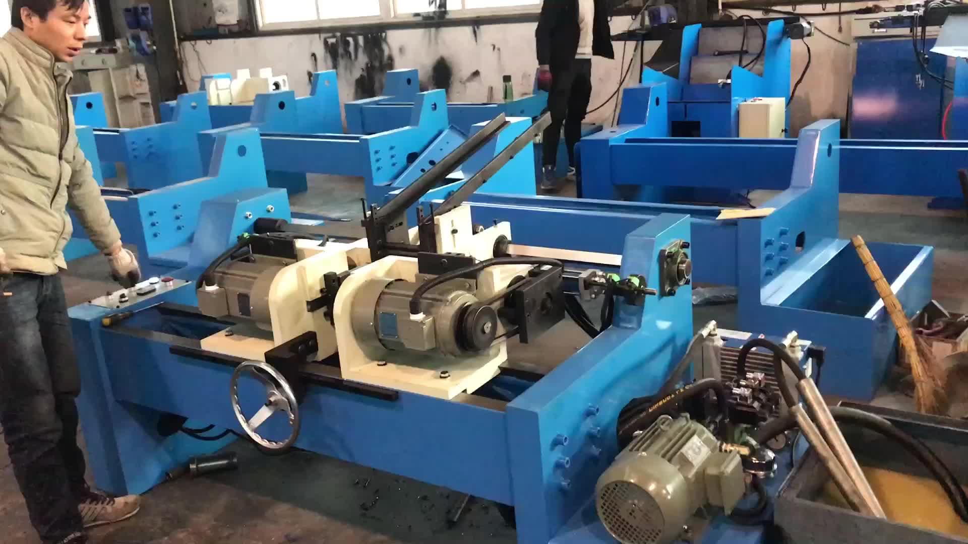 双头倒角机,19.3mm圆棒平面钻中心孔倒角机视频